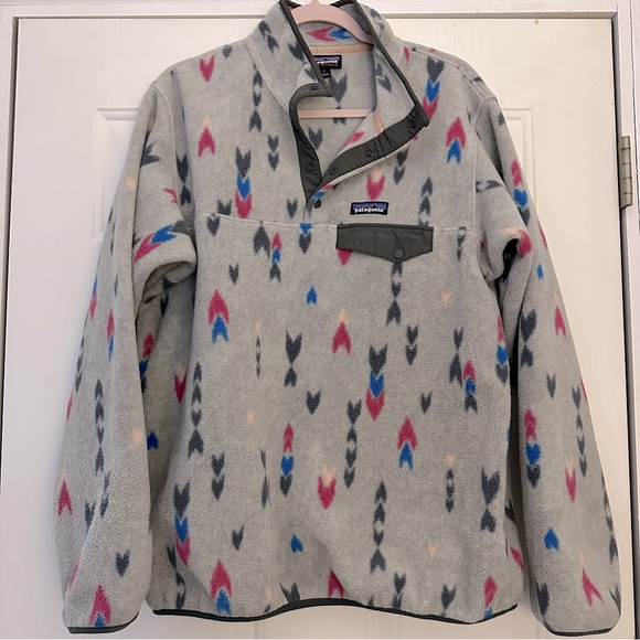 Patagonia Synchilla Snap-t Pullover Gray Arrows Wish Tails Jacket Sweatshirt L - Picture 2 of 8